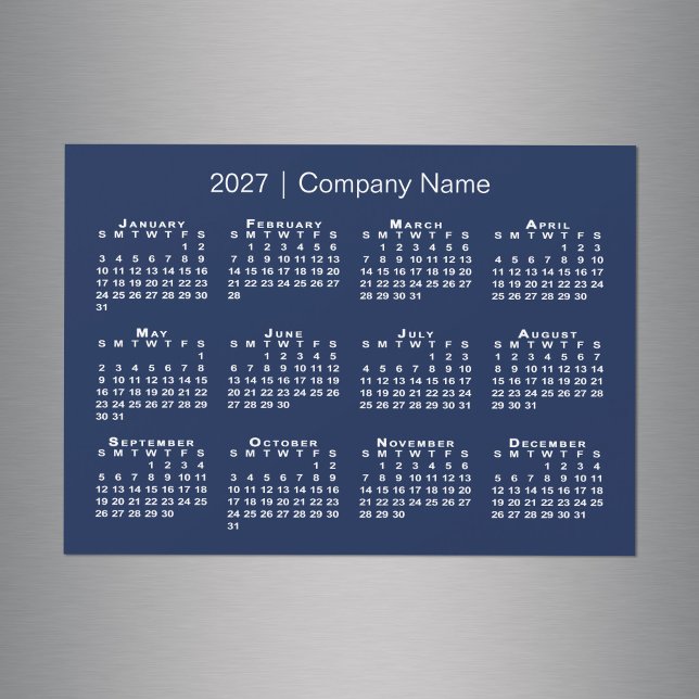 Ímã Azul Marinho Nome da Empresa Calendário 2027 (2027 Calendar Company Name Navy Blue Magnet)