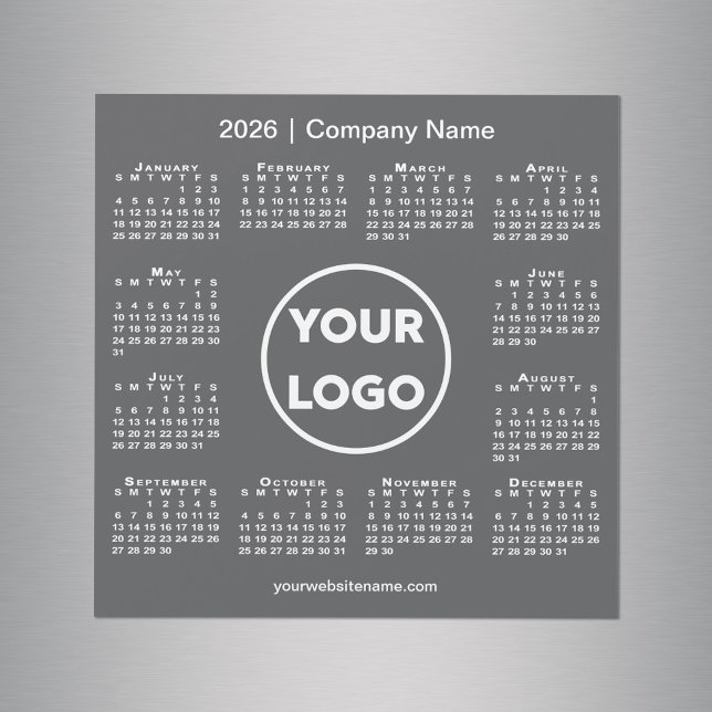 Ímã com Logotipo da Empresa de Calendário Moderno  (Modern 2026 Calendar Company Logo Dark Gray Magnet, in situ)