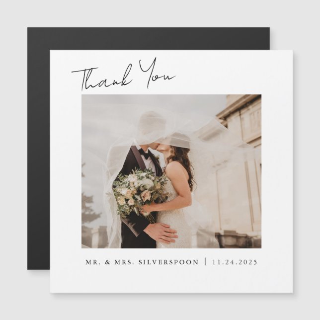 Ímã de Agradecimento de Foto de Casamento com Letr (Frente/Verso)