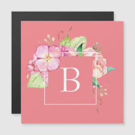 Ímã de água-forte rosa feminino com monograma