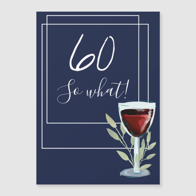 Ímã de Aniversário de 60 anos com Vinho em Aquarel (Frente)