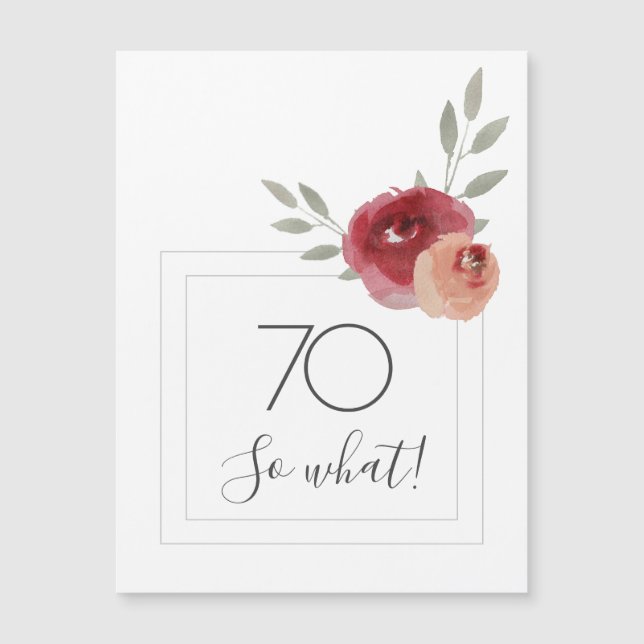 Ímã de Aniversário de 70 anos com Aquarela Floral  (Frente)
