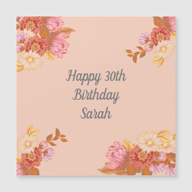 Ímã de aniversário feliz floral personalizado (Frente)