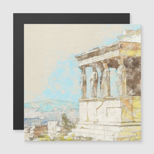 Ímã de Aquarela Atenas Grécia – Ruínas Gregas (Frente/Verso)