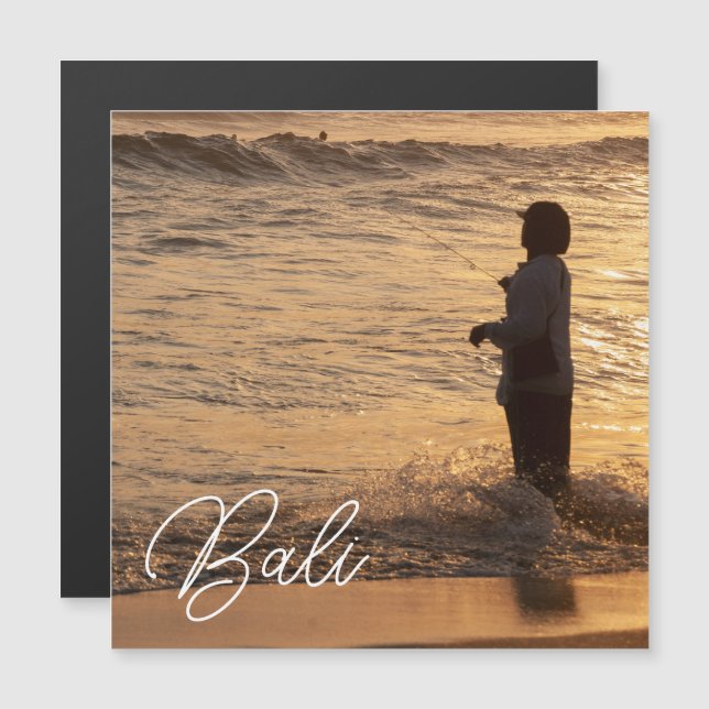 Ímã de Bali com Pescador ao Pôr do Sol (Frente/Verso)