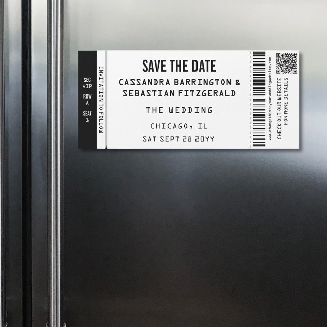 Ímã de Bilhete de Concerto para Casamento Save the (Fun concert ticket style wedding save the date magnet will keep your wedding on display.)