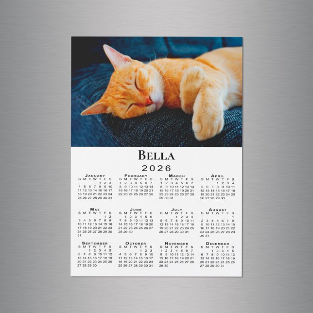 Ímã de Calendário 2026 com Foto e Nome Personaliza (Custom Photo and Name 2026 Calendar Magnet in situ)