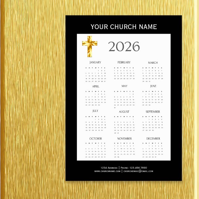 Ímã de Calendário 2026 Preto Dourado Minimalista M (The foil details are simulated in the artwork. No actual foil will be used in making this product.)