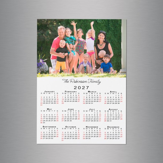 Ímã de Calendário 2027 com Nome e Foto Personalizá (Customizable Photo Name 2027 Calendar Magnet in situ)