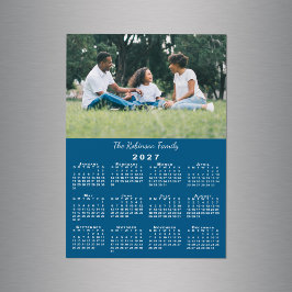 Ímã de Calendário Azul 2027 com Nome da Sua Foto