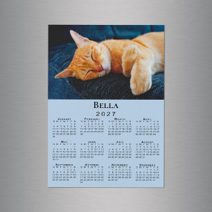 Ímã de Calendário Azul Claro com Nome de Foto Pers