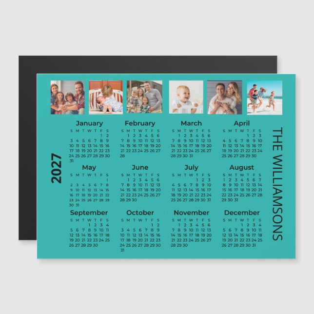 Ímã de calendário colorido de seis fotos de 2027 (Frente/Verso)