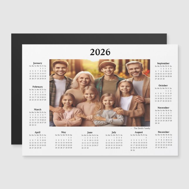 Ímã de Calendário de Fotos Personalizadas de 2026 (Frente/Verso)