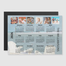 Ímã de calendário de praia com 6 fotos de 2026