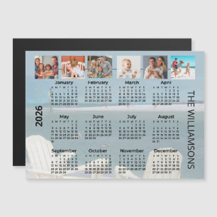 Ímã de calendário de praia com 6 fotos de 2026