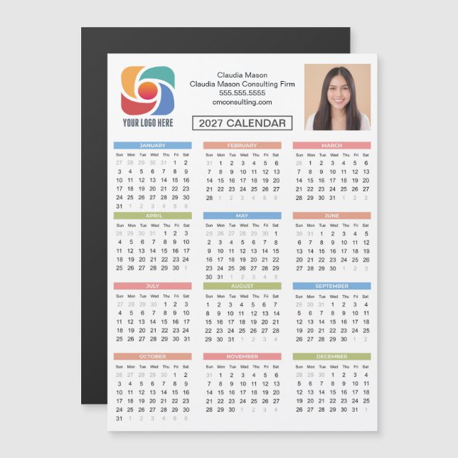 Ímã de Calendário Personalizado 2027 Logotipo Empr (Frente/Verso)