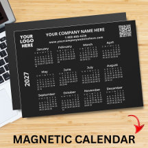 Ímã de Calendário QR Preto 2027 Empresarial Seu Lo