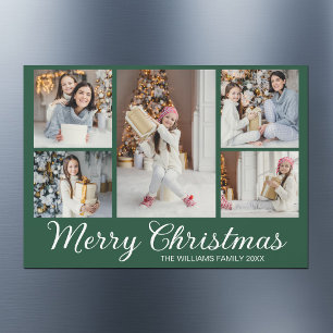 Ímã de cartão de colagem de fotos de Natal verde C