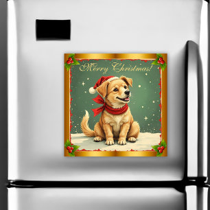 Ímã de cartão de Natal de cachorrinho Retriever Go