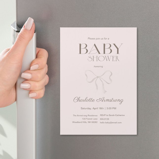 Ímã de Chuva de Bebê Menina com Laço Chic Rosa Poe (Deep Dusty Rose Chic Bow Baby Girl Shower Magnet ©Susanne Sachers - Sunny Mind 🌞)