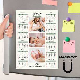 Ímã de Colagem de Fotos do Calendário 2026 Verde P