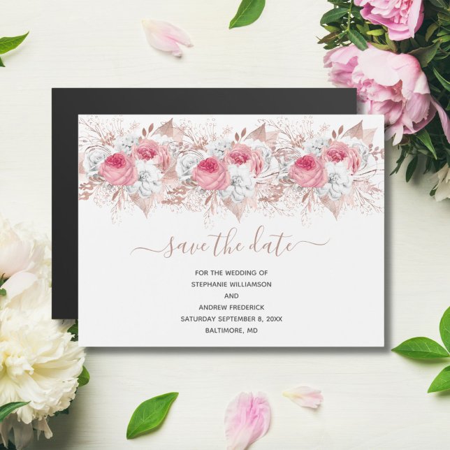 Ímã de Compromisso de Casamento Rosa Branco Dourad (Criador carregado)