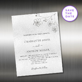 Imã de convite de casamento elegante prateado