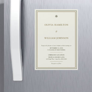 Ímã de Convite de Casamento Vertical Marfim e Dour