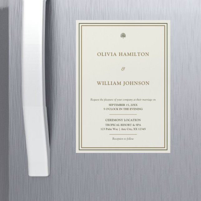 Ímã de Convite de Casamento Vertical Marfim e Dour (A timeless 5x7 ivory wedding invitation magnet that is elegant, practical, and unforgettable.)