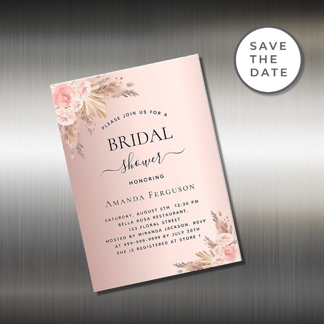 imã de convite de rosa boho chá de panela pampas (Criador carregado)