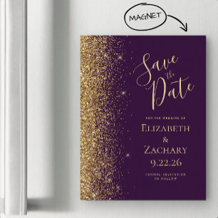 Ímã de Data de Salvamento Brilho Dourado Roxo