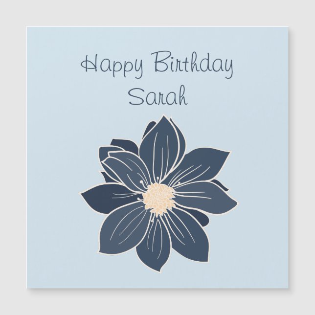 Ímã de Feliz Aniversário com Flor Azul Personaliza (Frente)