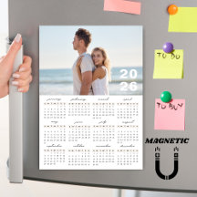 Ímã de Foto de Calendário Minimalista Simples 2026