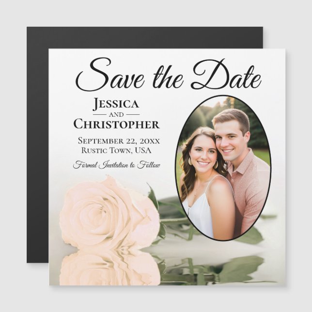 Ímã de Foto de Casamento Rosa Bege Save The Date (Frente/Verso)