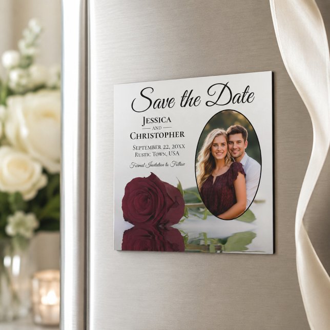 Ímã de Foto de Casamento Save The Date Rosa Borgon (Criador carregado)