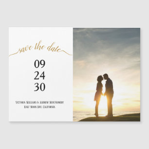 Ímã de Foto de Data de Casamento com Letra Dourada