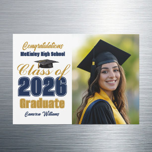 Ímã de Foto de Formatura da Turma de 2026 Azul Mar