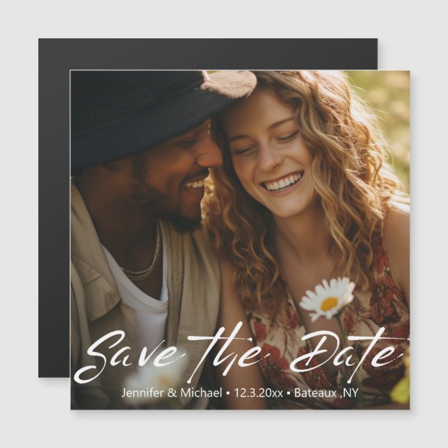 Ímã de Foto de Save the Date de Roteiro Minimalist (Frente/Verso)