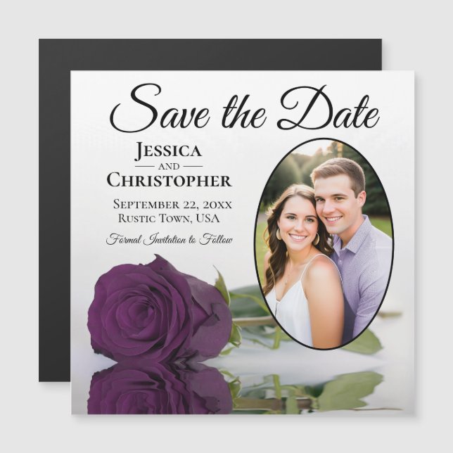 Ímã de Foto Oval de Save The Date Rosa Roxa Ameixa (Frente/Verso)