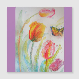 Ímã de Geladeira Aquarela Tulipas Coloridos