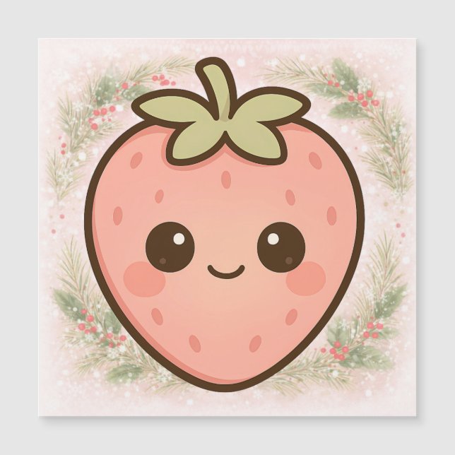 Ímã de Morango Kawaii Fofo (Frente)