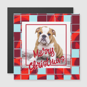 Ímã de Natal Alegre com Foto de Bulldog em Xadrez 