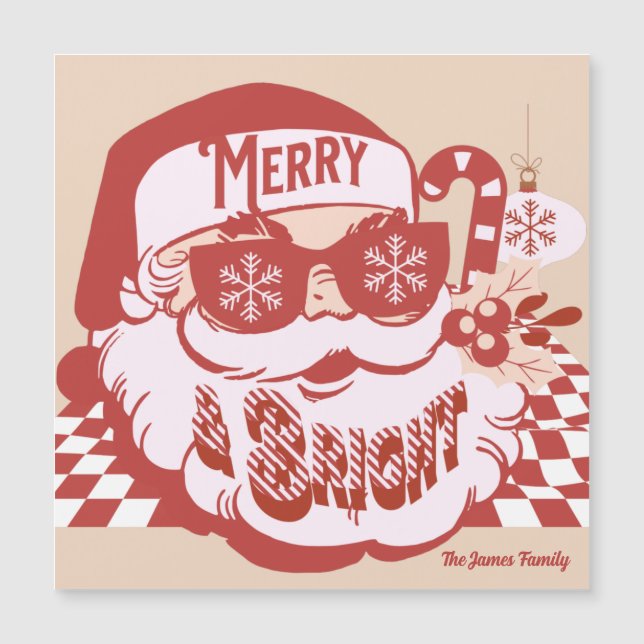 Ímã de Natal Groovy e Retrô Alegre e Brilhante do  (Frente)