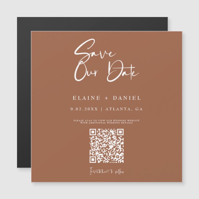 Ímã de QR Code de Save The Date com Letra Rústica (Frente/Verso)
