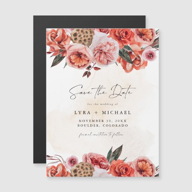 Ímã de Salvar a Data Floral Bohemiano de Outono LY (Frente/Verso)