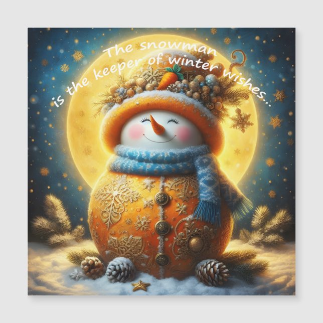 Ímã de saudação com um boneco de neve fofo (Frente)