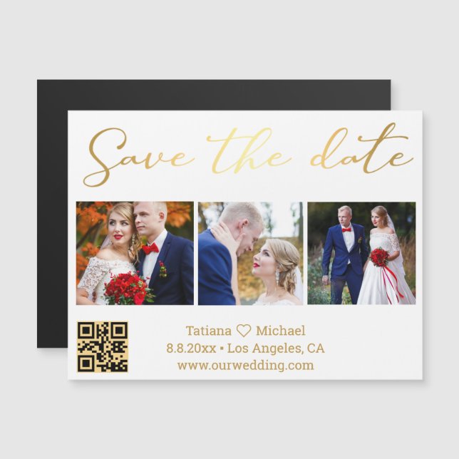 Ímã de Save The Date com Código QR de Foto Script  (Frente/Verso)