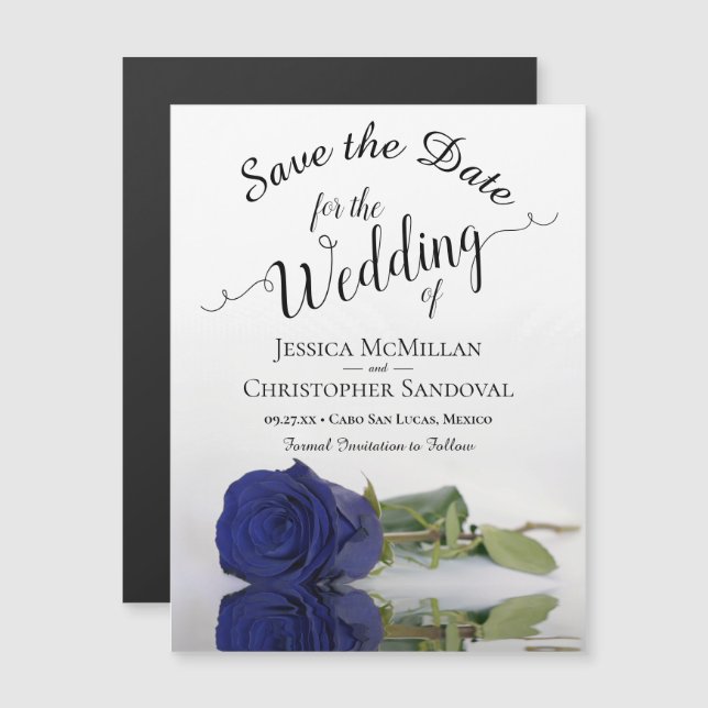 Ímã de Save the Date de Casamento Rosa Azul Marinh (Frente/Verso)