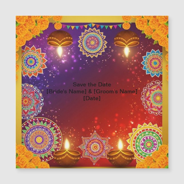 Ímã Elegante de Save the Date com Rangoli Indiano (Frente)