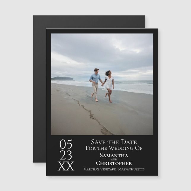 Ímã Preto Clássico com Foto de Save the Date Moder (Frente/Verso)